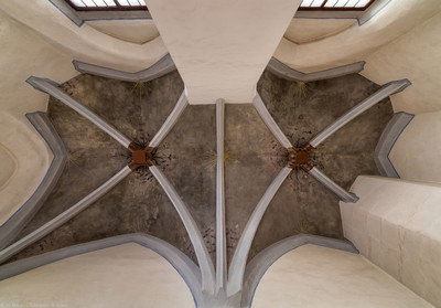 Heidelberg - Heiliggeistkirche - Sakristei - Blick in das Gewölbe (aufgenommen im Mai 2015, am frühen Nachmittag)