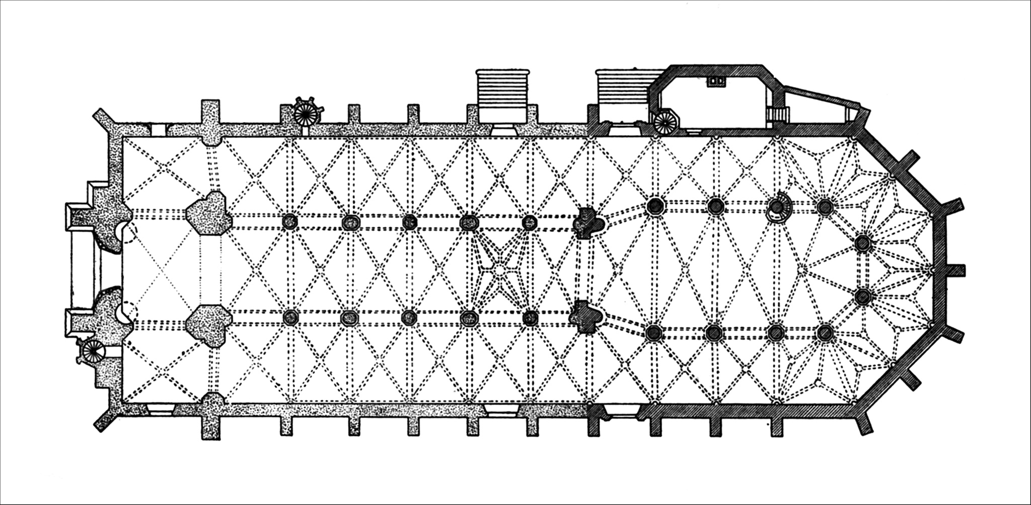 Heidelberg - Heiliggeistkirche - Grundriss (Quelle: Eberhard Zahn, Die Heiliggeistkirche zu Heidelberg, Plan 2, 1960)