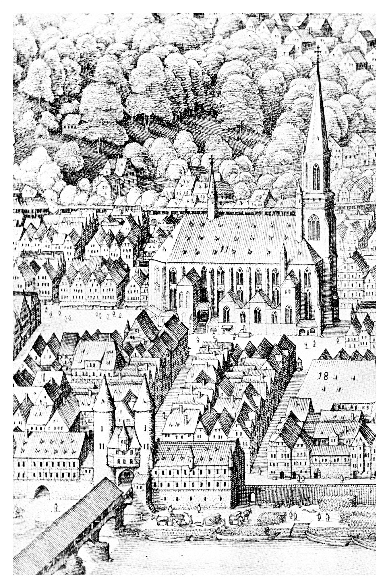 Heidelberg - Heiliggeistkirche - Ausschnitt aus der "Großen Ansicht der Stadt Heidelberg" von Matthäus Merian d.Ä., um 1620 (Quelle: Eberhard Zahn, Die Heiliggeistkirche zu Heidelberg, 1960) Heidelberg - Heiliggeistkirche - Ausschnitt aus der "Großen Ansicht der Stadt Heidelberg" von Matthäus Merian d.Ä., um 1620 (Quelle: Eberhard Zahn, Die Heiliggeistkirche zu Heidelberg, 1960)