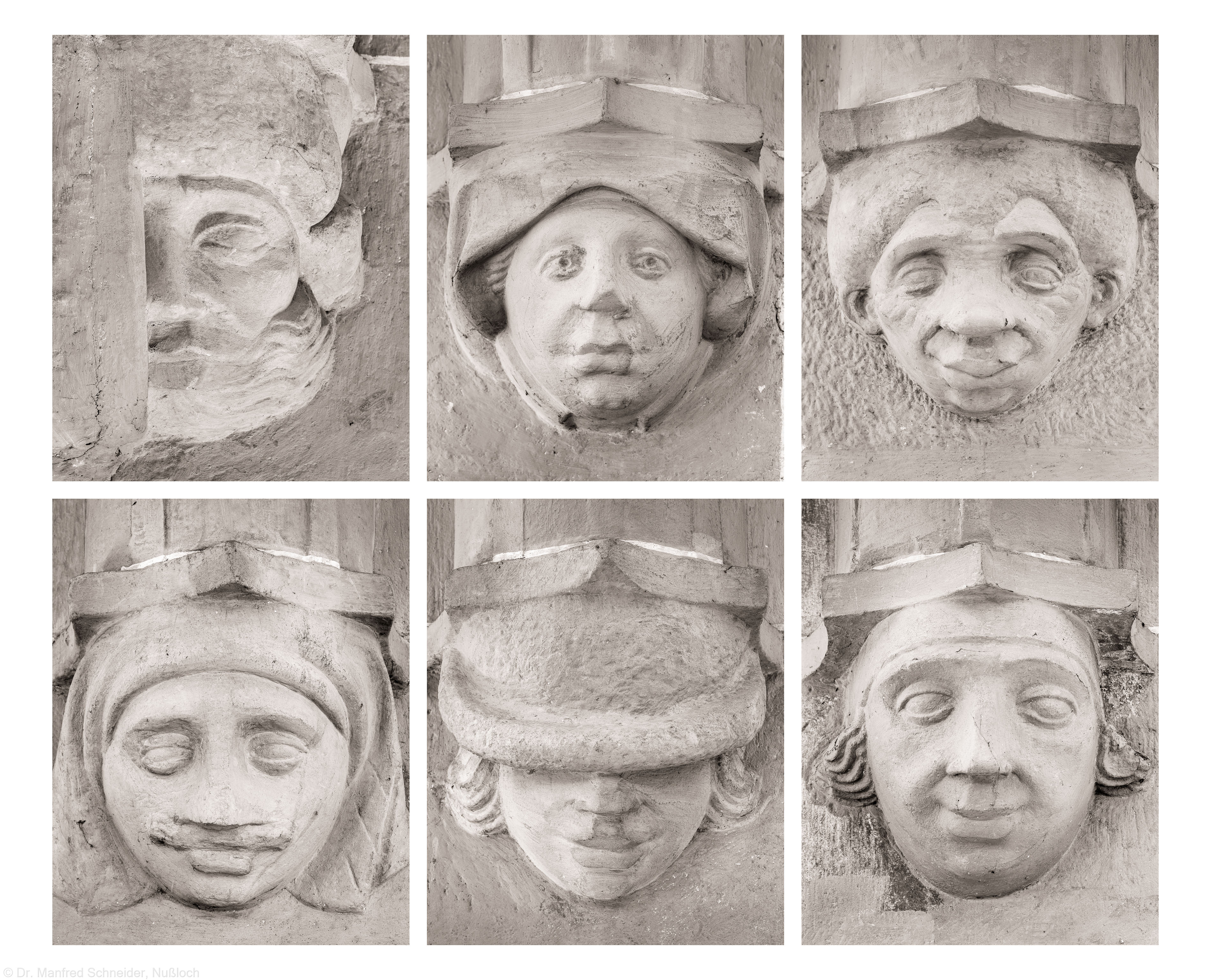 Heidelberg - Heiliggeistkirche - Südempore - Südseite - v.l.n.r., v.o.n.u: 6. bis 1. Figur am unteren Dienstabschluß, von Westen aus gezählt (aufgenommen im Juni 2015, nachmittags)