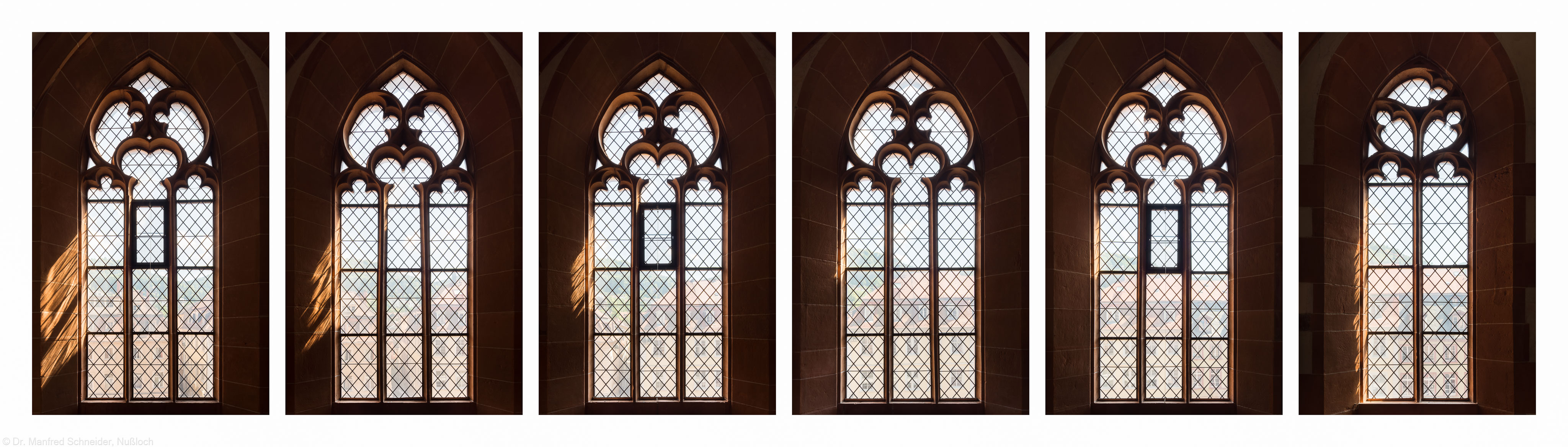 Heidelberg - Heiliggeistkirche - Südempore - 6./5./4./3./2./1. Joch, von Westen aus gezählt - Fenster und Maßwerk (aufgenommen im Juni 2015, am Nachmittag)